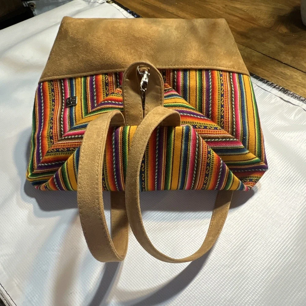 HippieBOHO SUMAK ART Peruvian Aguayo Woven Backpack Faux Suede Machu Picchu 16